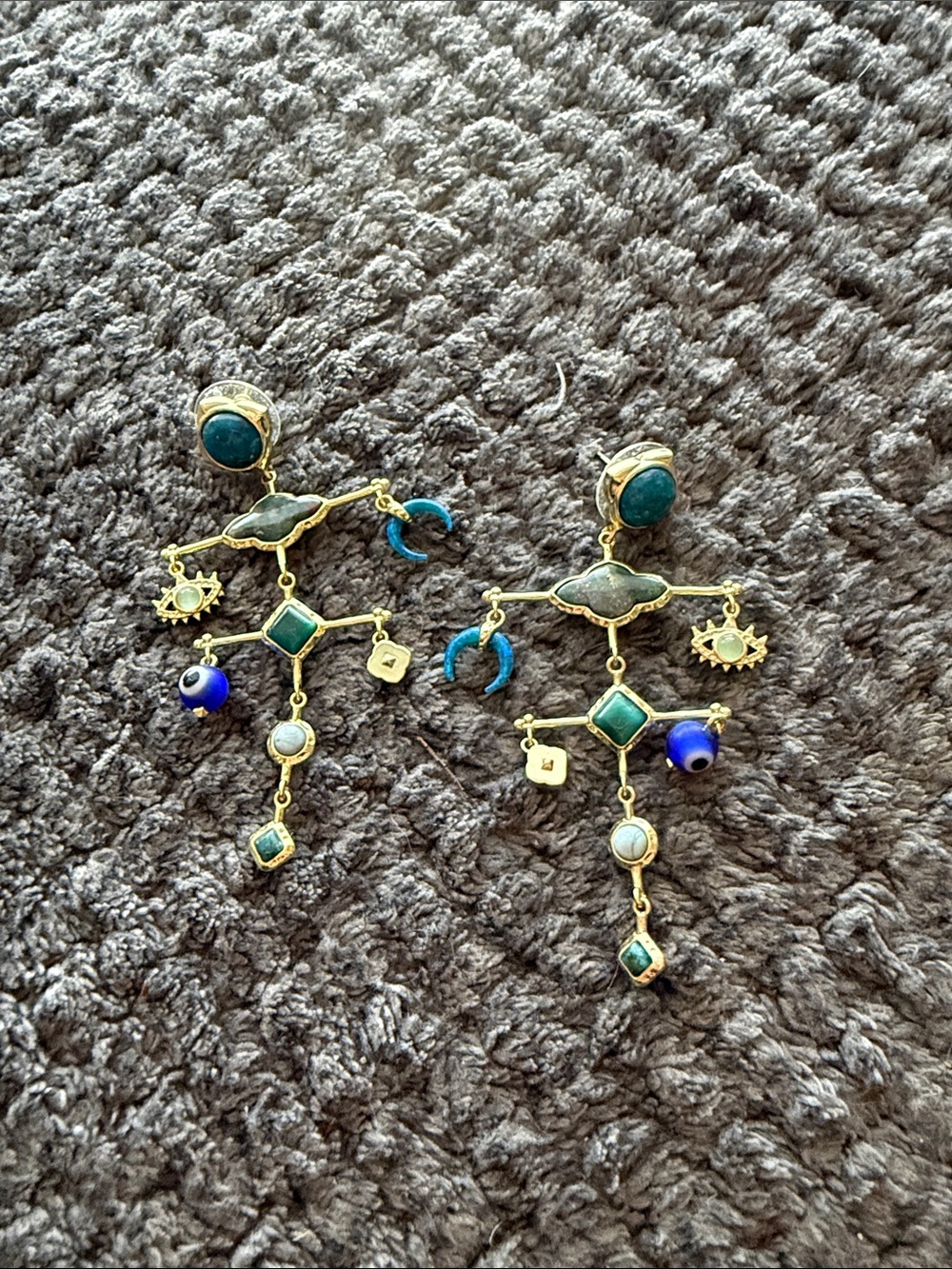 Kendra Scott Gold-Tone Multi-Stone Dangle Earrings with Green and Blue Accents